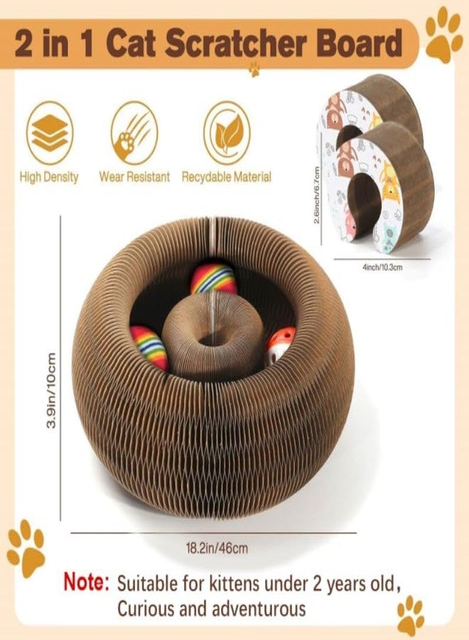 DoubleCare 2 PCS Magic Organ Cat Scratcher Board with 6 Balls, Foldable Recyclable Accordion Cats Toy with Ball and Track Adventure, Cat Scratching Pad, Retractable Reversible Furniture Protector(Brown) - Image 3